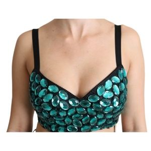 DOLCE & GABBANA Blue Cropped Top Crystal-Embellished Bustier